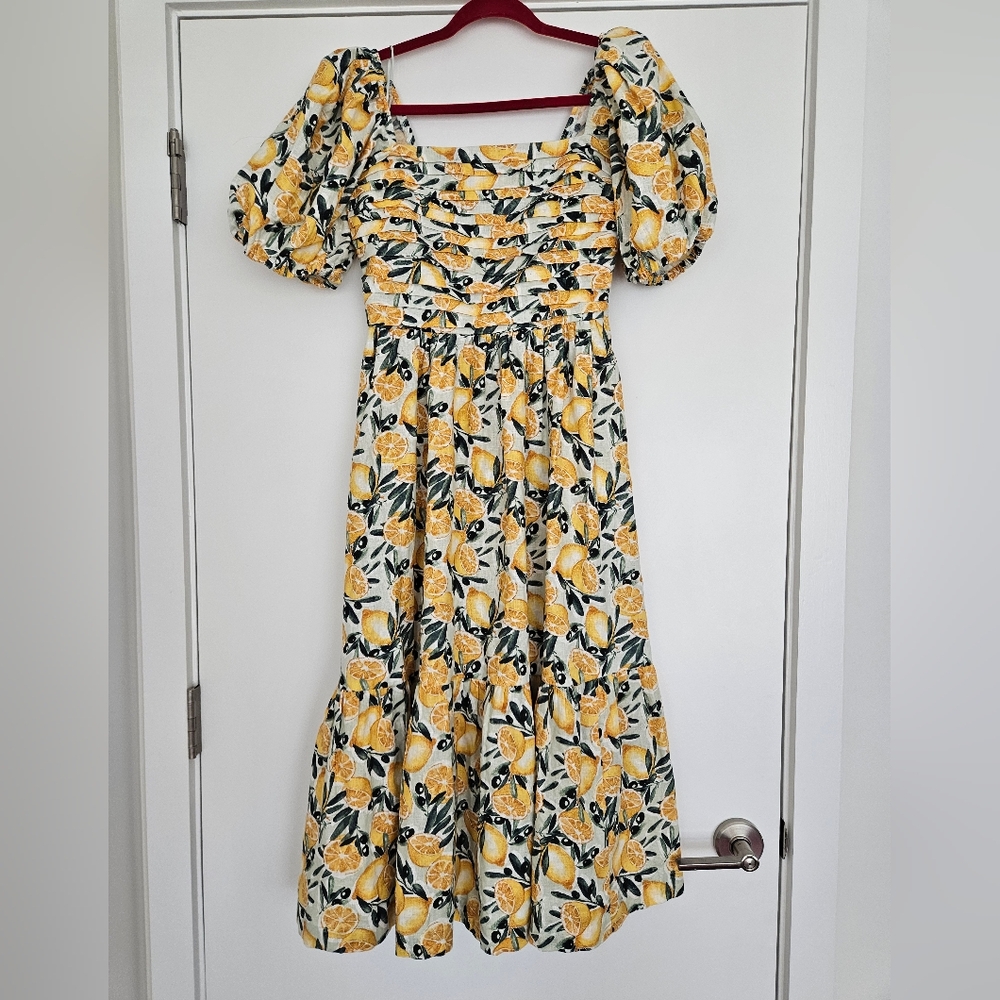 A&F Emerson Linen-Blend Puff Sleeve Midi Dress